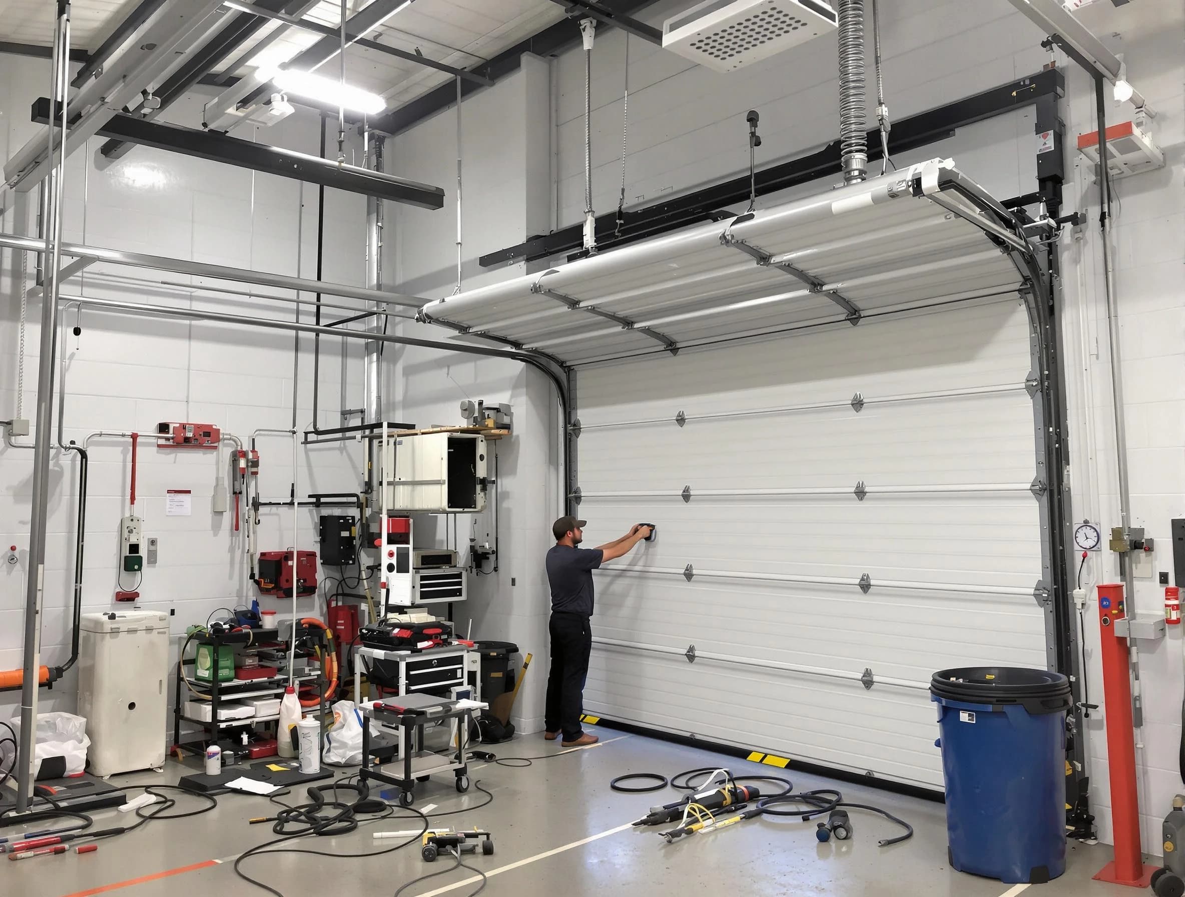 Pine Garage Door Repair certified technician performing commercial door repair at a Pine business facility