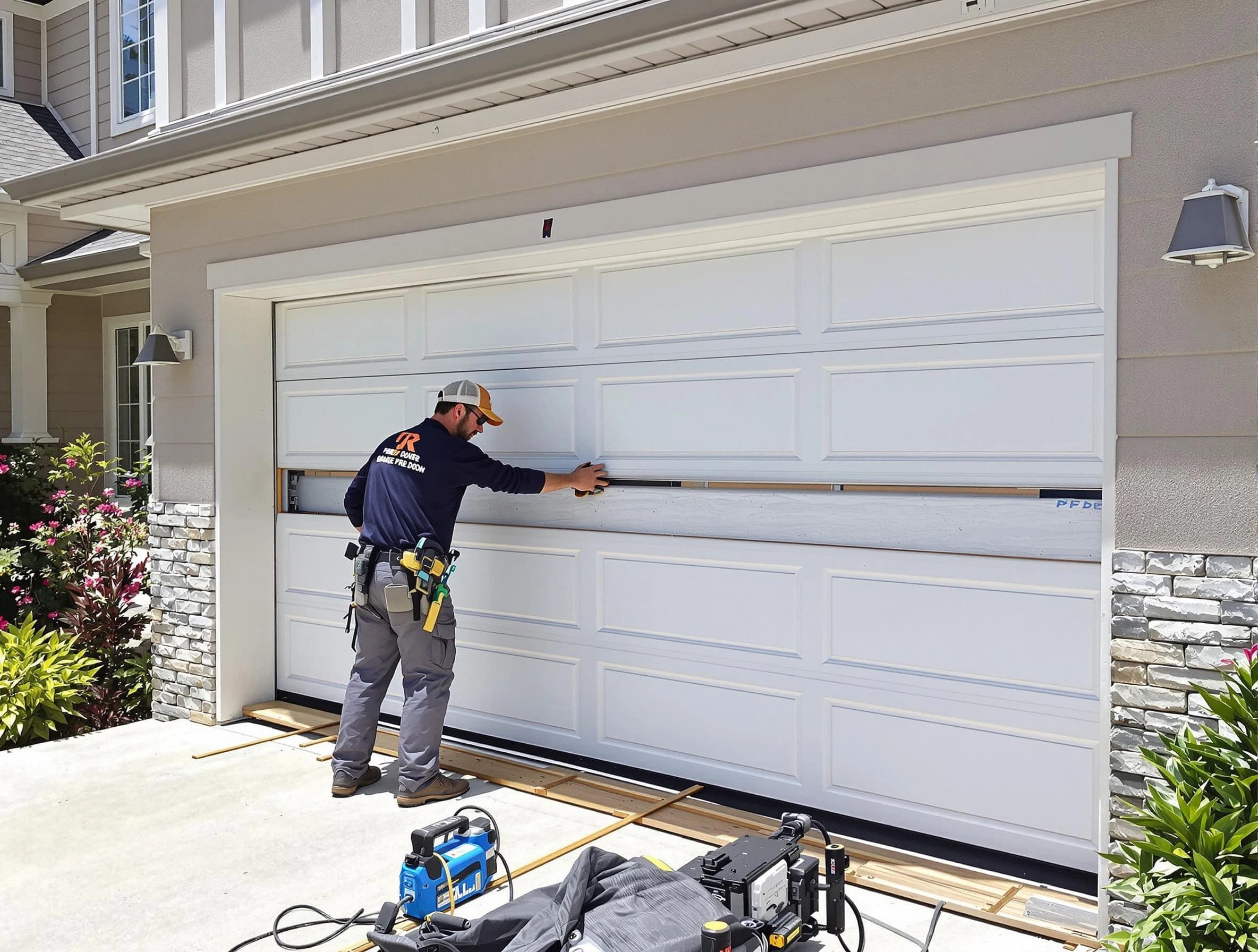Pine Garage Door Repair team performing complete garage door replacement at Pine residence