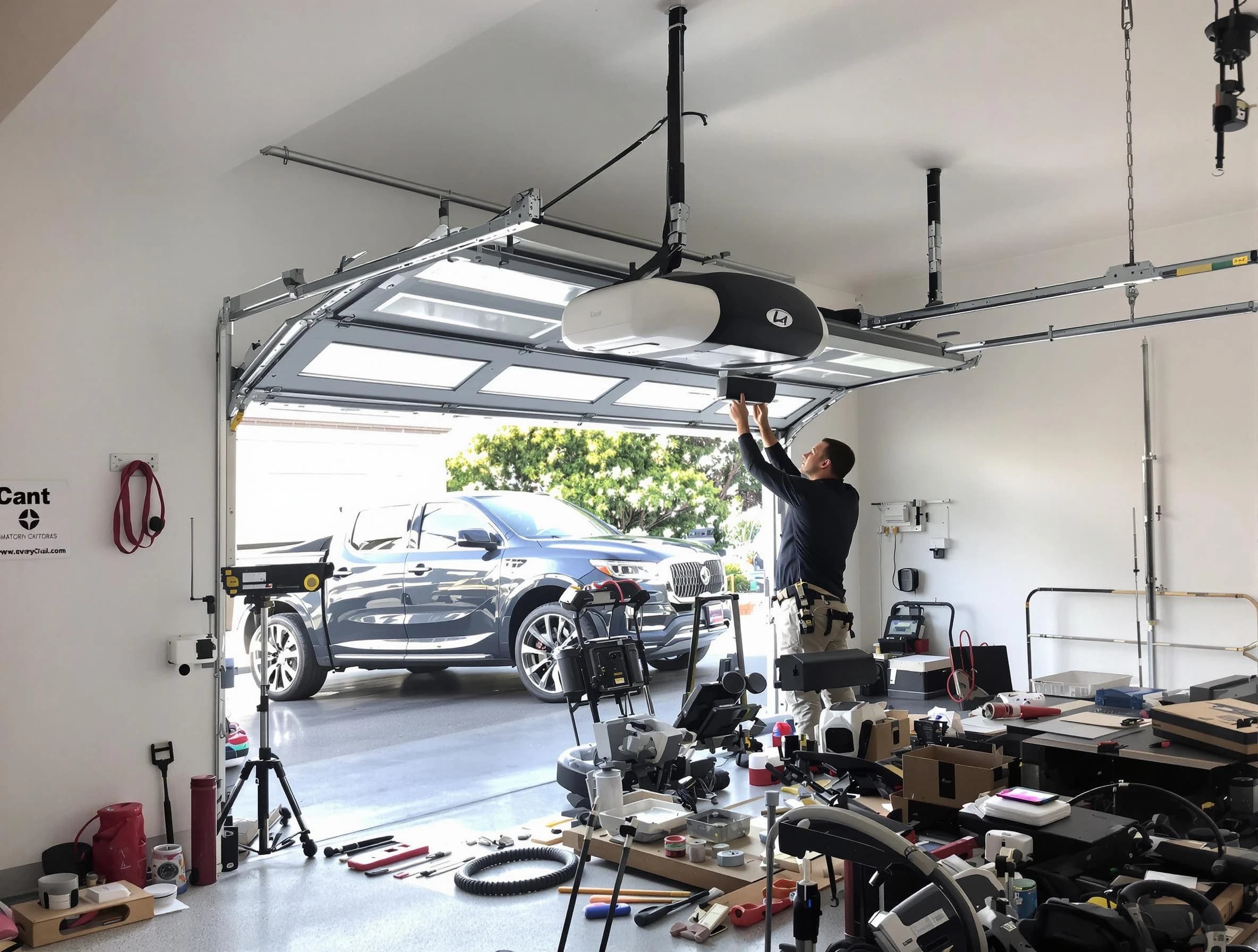 Pine Garage Door Repair specialist installing smart garage door opener system in Pine home