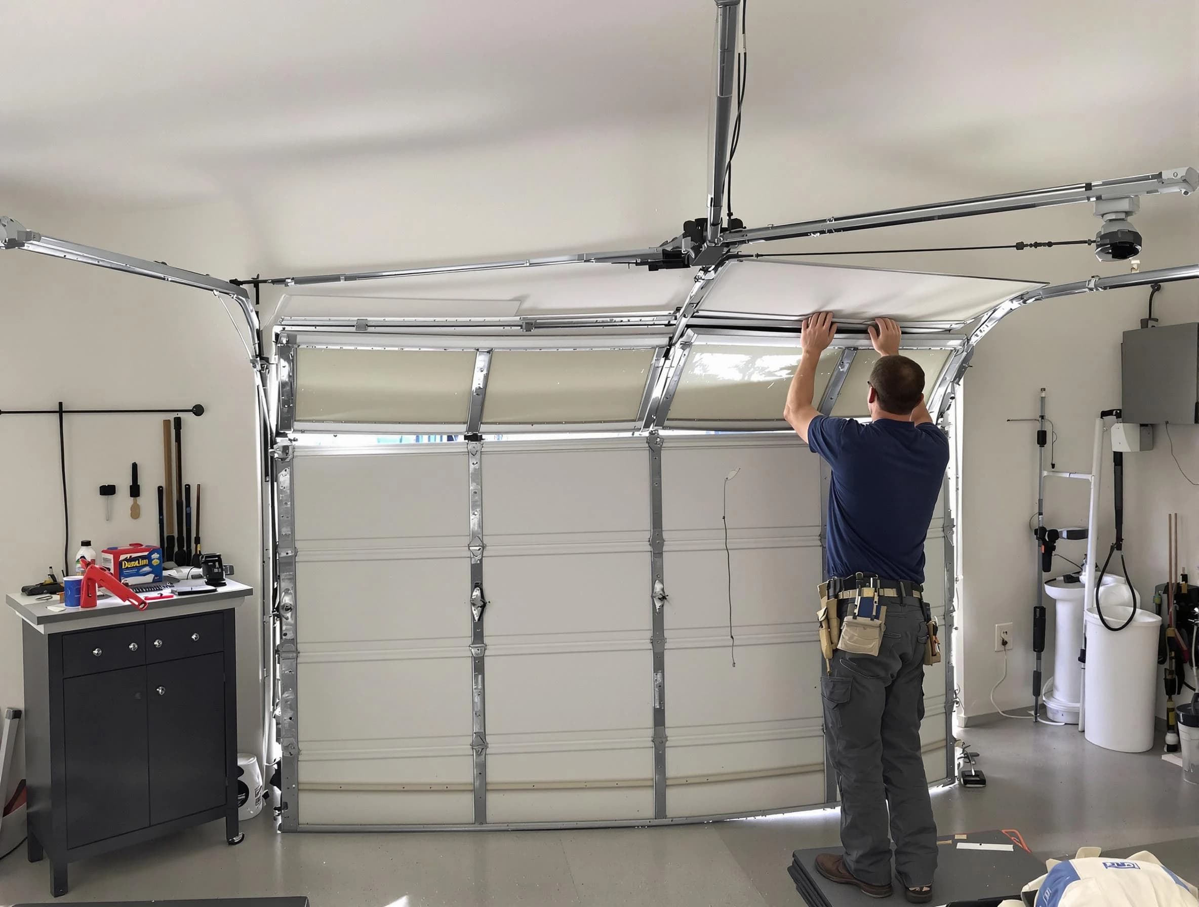 Pine Garage Door Repair specialist performing precise section replacement on Pine garage door