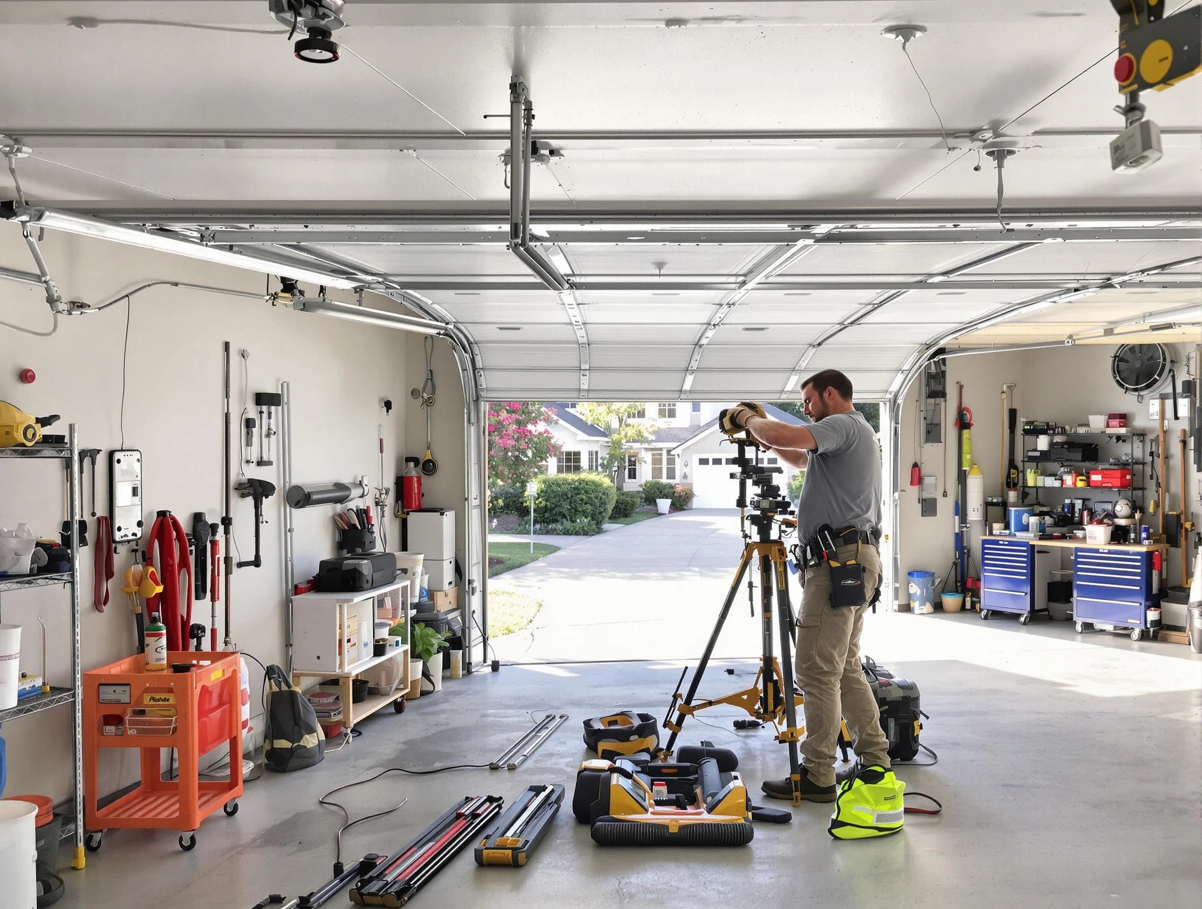 Pine Garage Door Repair specialist performing laser-guided track alignment in Pine