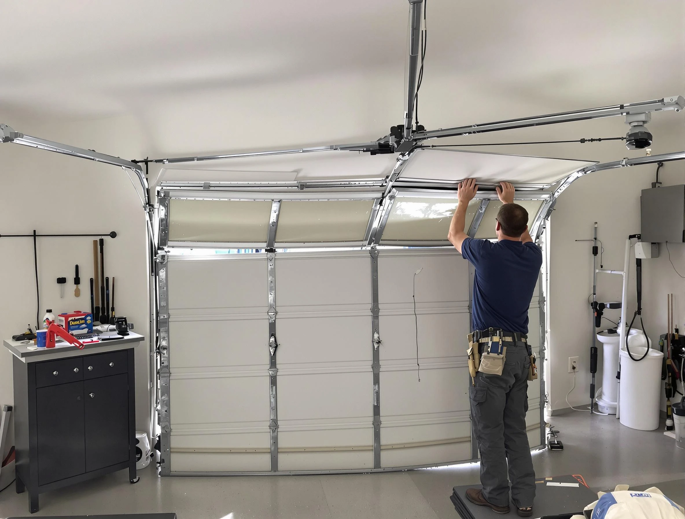 Pine Garage Door Repair specialist performing precise section replacement on Pine garage door